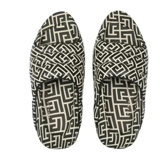 NIB Balmain B-IT monogram-pattern chunky slides mules EU 37 US 7 - Picture 2 of 12